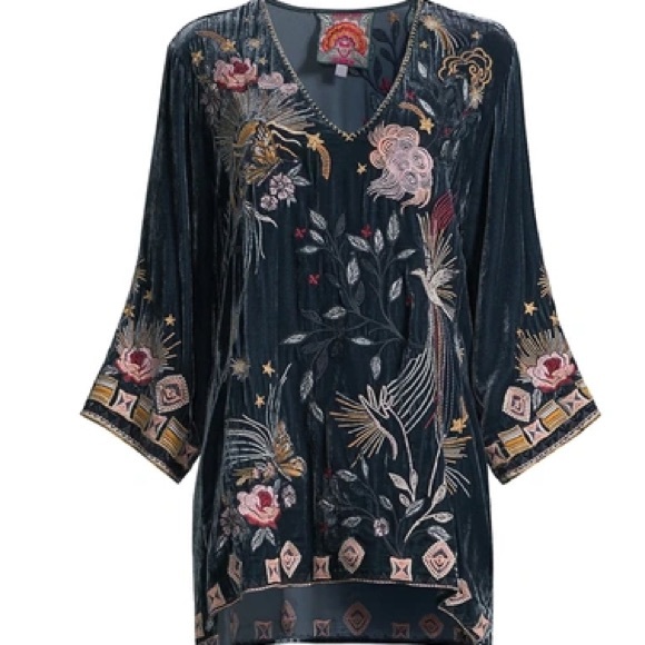 Johnny Was heavily embroidered Selah Velvet Kimono Sleeve Top In Jasper NWT RARE - Picture 5 of 16